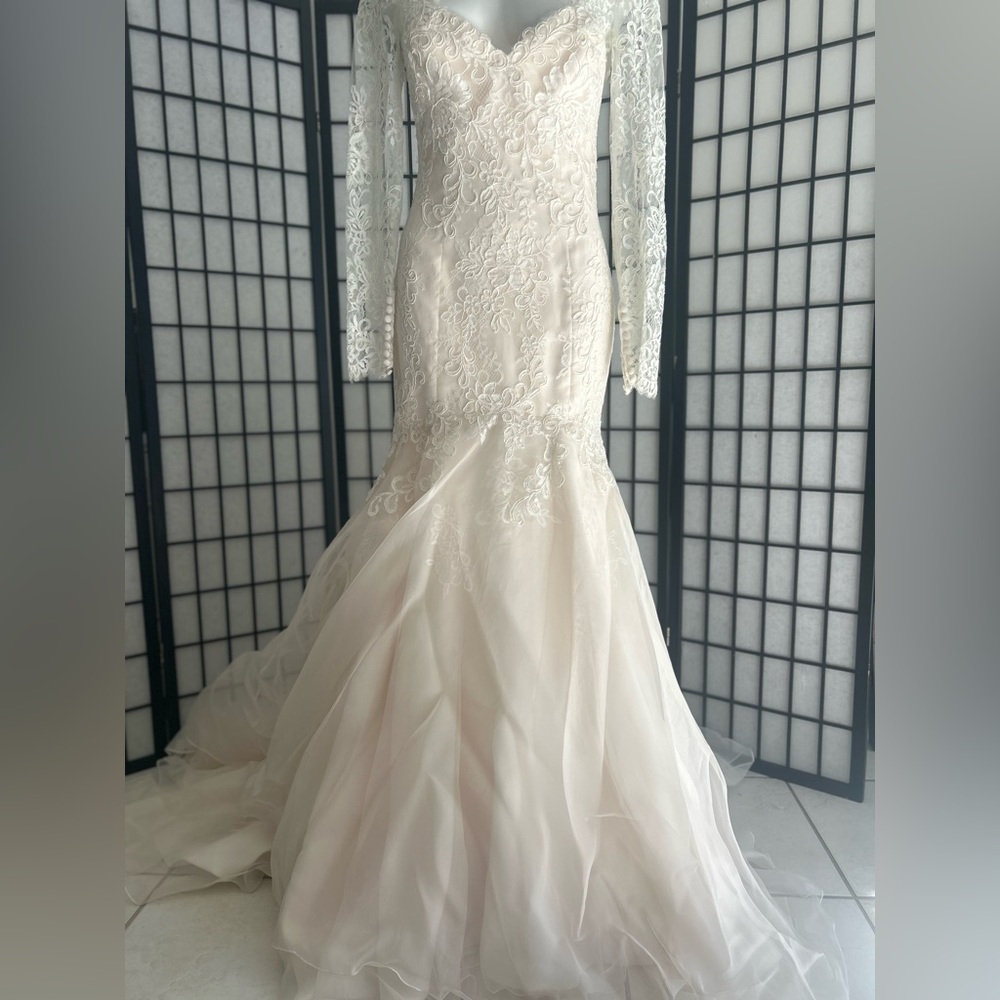 Blush Lace Long Sleeve Wedding Dress
